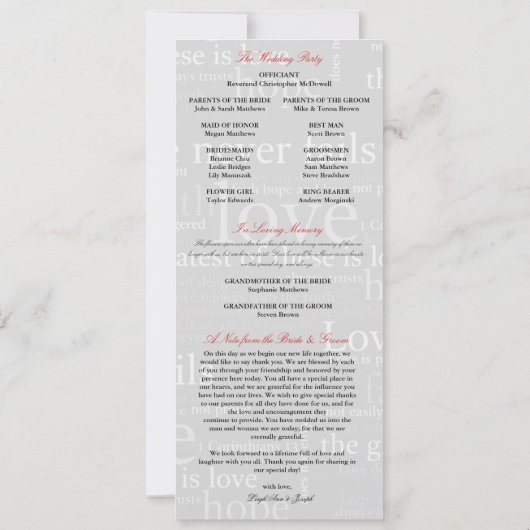 Elegant 1 Corinthians 13 Wedding Programme Kaart (Achterkant)