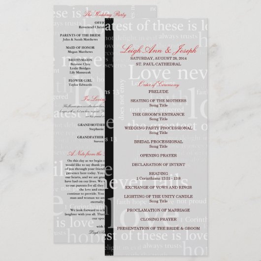 Elegant 1 Corinthians 13 Wedding Programme Kaart (Voorkant / Achterkant)