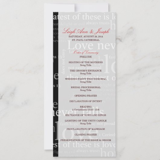 Elegant 1 Corinthians 13 Wedding Programme Kaart (Voorkant)