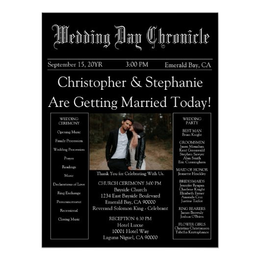 Elegant 1 Foto QR Code Krant Trouwprogramma Perfect Poster (Voorkant)