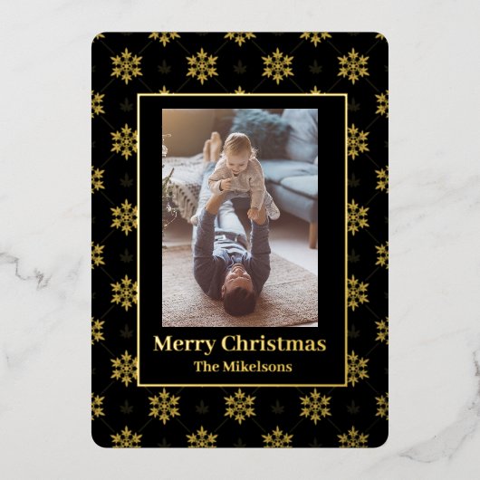 Elegant 1 foto zwarte kerst folie feestdagenkaart (Voorkant)