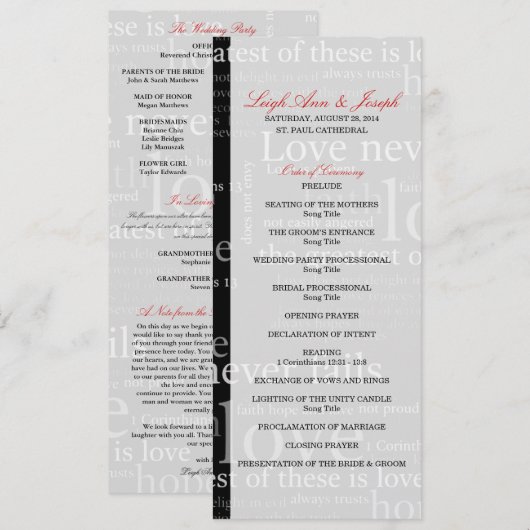 Elegant 1 Korintiërs 13 Trouwprogramma Kaart (Voorkant / Achterkant)