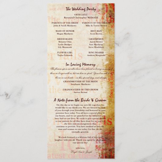 Elegant 1 Korintiërs 13 Trouwprogramma Programmakaart (Achterkant)