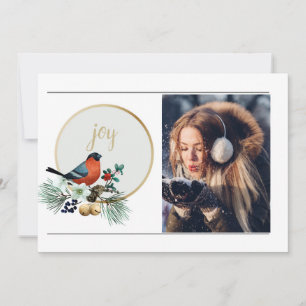Elegant 1 Photo Winter Robin, JOY Kerstmis