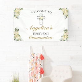 Elegant 1e Heilige Communie Floral Welkom Spandoek