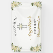 Elegant 1e Heilige Communie Floral Welkom Spandoek (Verticaal)