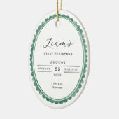 Elegant 1st Christmas Baby Photo Birth Stats Oval  Keramisch Ornament (Links)