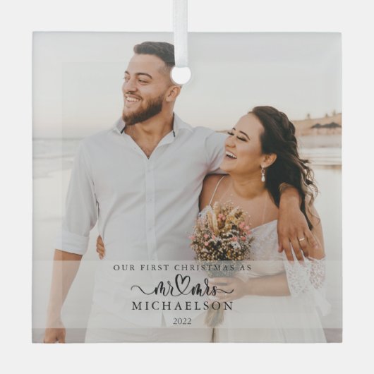 Elegant 1st Kerstfeest, gehuwd als de heer en mevr Glas Ornament (Voorkant)