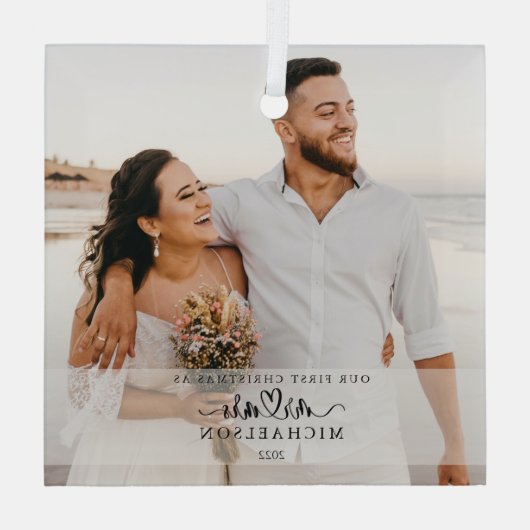 Elegant 1st Kerstfeest, gehuwd als de heer en mevr Glas Ornament (Achterkant)