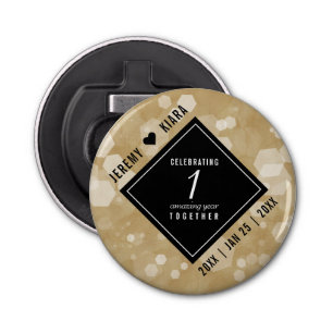 Elegant 1st Paper Wedding Jubileum Celebration Button Flesopener