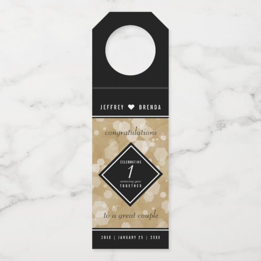 Elegant 1st Paper Wedding Jubileum Celebration Flessenhanger (Voorkant)