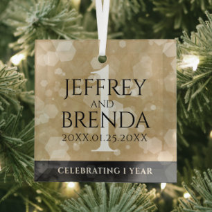Elegant 1st Paper Wedding Jubileum Celebration Glas Ornament