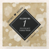 Elegant 1st Paper Wedding Jubileum Celebration Glazen Onderzetter (Voorkant)