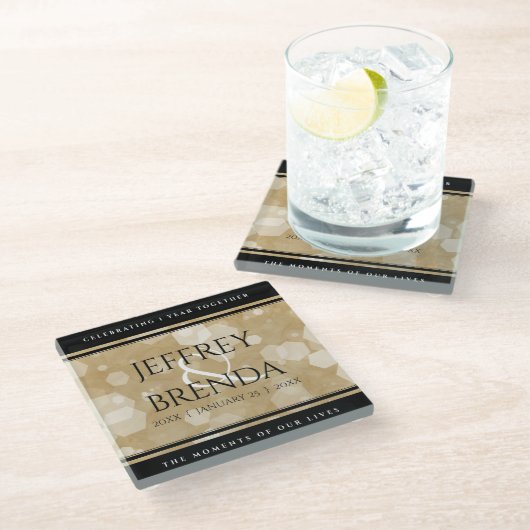 Elegant 1st Paper Wedding Jubileum Celebration Glazen Onderzetter (Schuin)