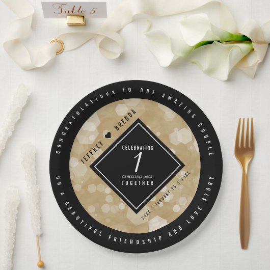 Elegant 1st Paper Wedding Jubileum Celebration Papieren Bordje (Huwelijk)