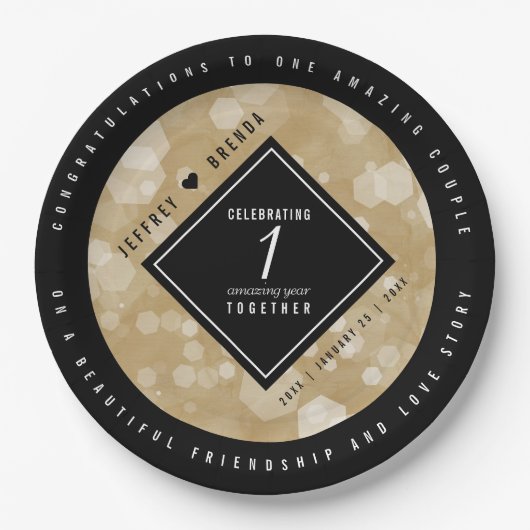 Elegant 1st Paper Wedding Jubileum Celebration Papieren Bordje (Voorkant)