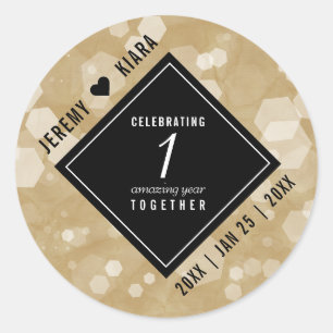 Elegant 1st Paper Wedding Jubileum Celebration Ronde Sticker