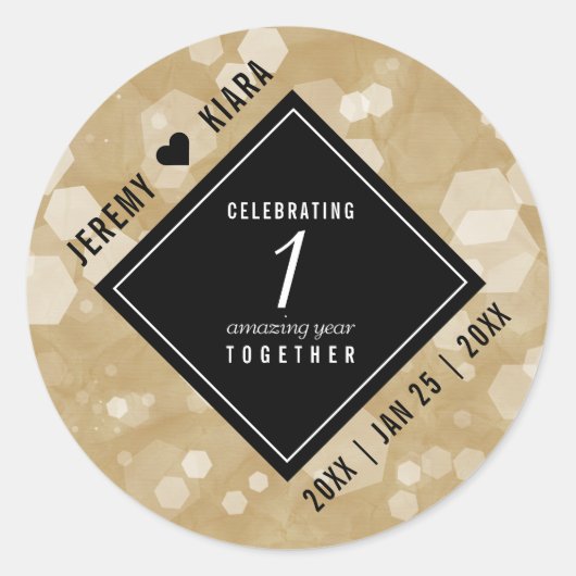 Elegant 1st Paper Wedding Jubileum Celebration Ronde Sticker (Voorkant)