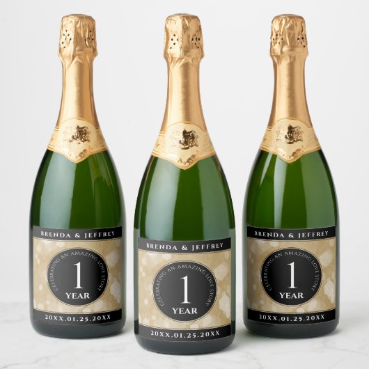 Elegant 1st Paper Wedding Jubileum Celebration Sparkling Wijnetiket (Flessen)