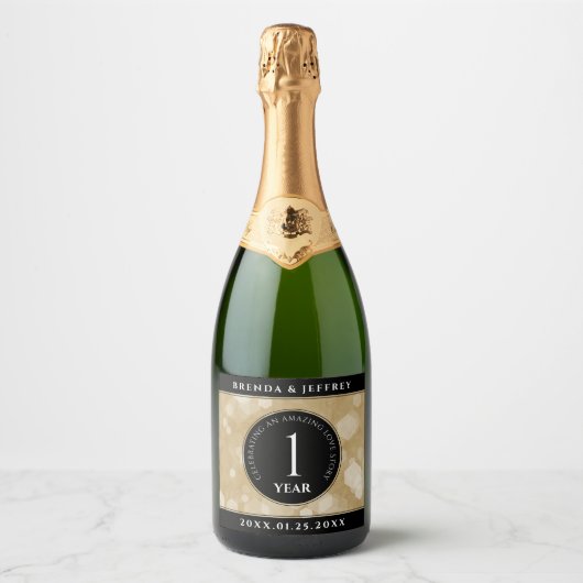 Elegant 1st Paper Wedding Jubileum Celebration Sparkling Wijnetiket (Voorkant)