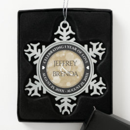 Elegant 1st Paper Wedding Jubileum Celebration Tin Sneeuwvlok Ornament