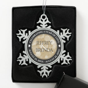 Elegant 1st Paper Wedding Jubileum Celebration Tin Sneeuwvlok Ornament