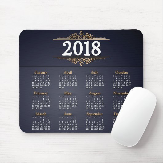 Elegant 2018 Gold en Blue Calendar | Mousepad Muismat (Met muis)
