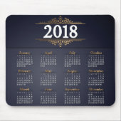 Elegant 2018 Gold en Blue Calendar | Mousepad Muismat (Voorkant)