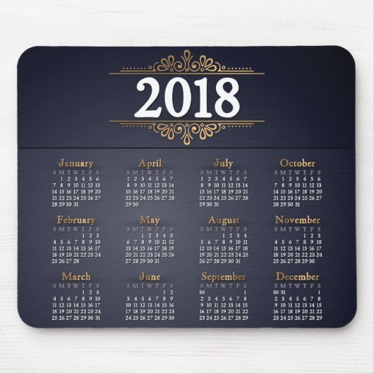 Elegant 2018 Gold en Blue Calendar | Mousepad Muismat (Voorkant)