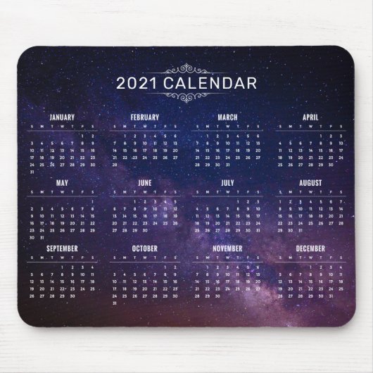 Elegant 2021 kalender op melkweg | Mousepad Muismat (Voorkant)