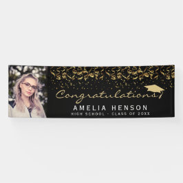 Elegant 2022 Black Gold Confetti Afstuderen Foto Spandoek