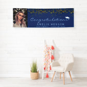 Elegant 2022 Blue Gold Confetti Afstuderen Foto Spandoek (Insitu)