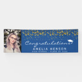 Elegant 2022 Blue Gold Confetti Afstuderen Foto Spandoek (Horizontaal)