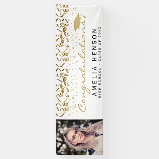 Elegant 2022 Gold Confetti Afstuderen Foto Spandoek (Verticaal)