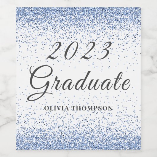 Elegant 2023 Afstuderen Blue Glitter Wijn Etiket (Enkel label)