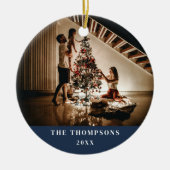 Elegant 2023 Familie Foto Minimalistisch Marine Bl Keramisch Ornament (Voorkant)