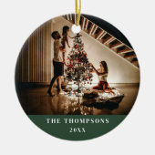 Elegant 2023 Family Photo Minimalist Donkergroen Keramisch Ornament (Voorkant)