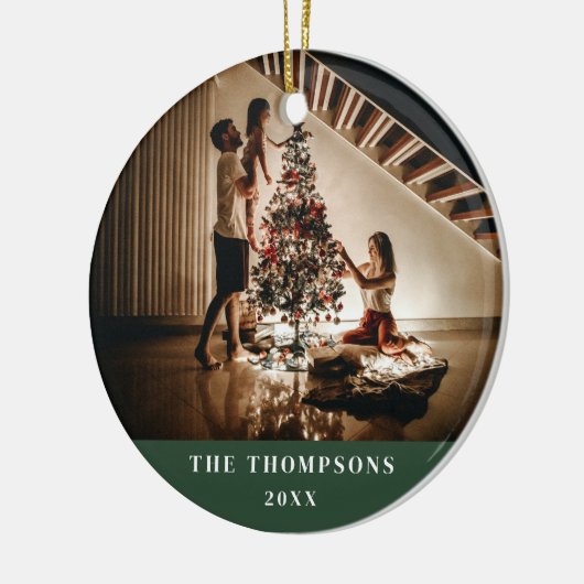 Elegant 2023 Family Photo Minimalist Donkergroen Keramisch Ornament (Links)