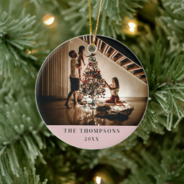 Elegant 2023 Family Photo Minimalist Roze en Grijs Keramisch Ornament