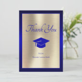 Elegant 2024 Afstuderen dank u Script Blue Gold Bedankkaart (Staand voorkant)