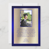 Elegant 2024 Afstuderen dank u Script Blue Gold Bedankkaart (Achterkant)