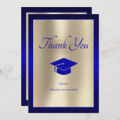 Elegant 2024 Afstuderen dank u Script Blue Gold Bedankkaart (Voorkant / Achterkant)