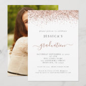 Elegant 2024 Afstuderen foto Roos gouden glitter Kaart (Voorkant / Achterkant)