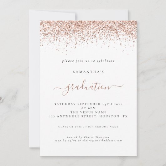 Elegant 2024 Afstuderen Roos Gouden Glitter Kaart (Voorkant)