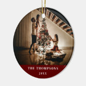 Elegant 2024 Family Photo Minimalist Donkerrood Keramisch Ornament (Links)