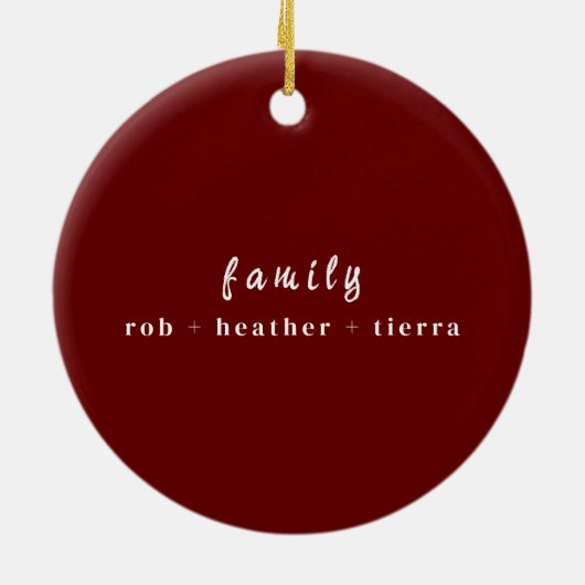 Elegant 2024 Family Photo Minimalist Donkerrood Keramisch Ornament (Achterkant)