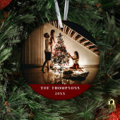 Elegant 2024 Family Photo Minimalist Donkerrood Keramisch Ornament