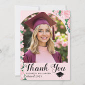 Elegant 2025 Roze Bloemenboog Foto Afstuderen Bedankkaart (Voorkant)
