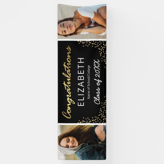 Elegant 2025 Twee Afstuderen fotobanner Spandoek (Verticaal)