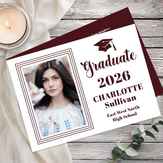 Elegant 2026 Graduate Graduation Portrait Photo  Aankondiging
